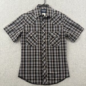 Wrangler Shirt Men Small Black Gray Plaid Pearlsnap Western Cowboy Short Sleeve